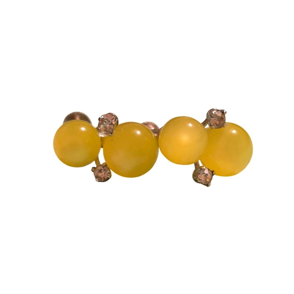 Vintage Coro Yellow‎ Moonglow Lucite Earrings Silver Tone 1950s Screw Back MCM